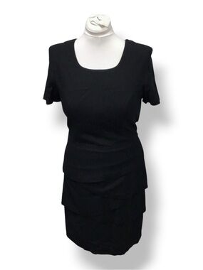 Reflections Spiegel Short Sleeve Squared Neck Layered Dress VTG 90s LBD Black 10
